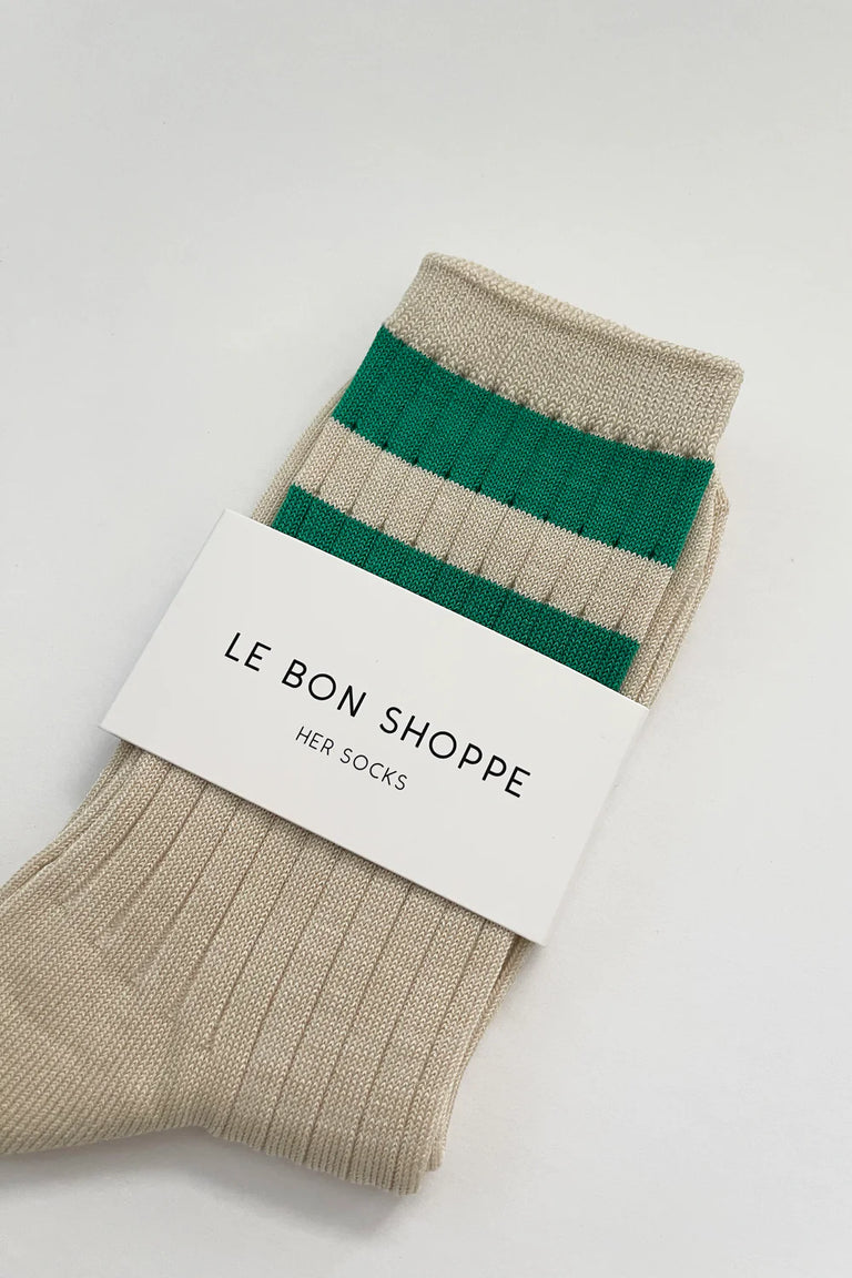 Le Bon Shoppe Her Varsity Socks in Cream/Black - Black White Denim