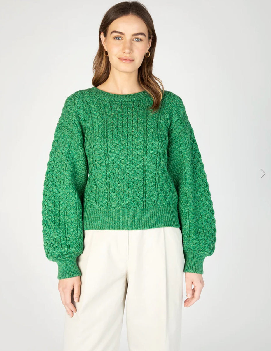 Buy online IrelandsEye Honeysuckle Cropped Aran Sweater Green ...